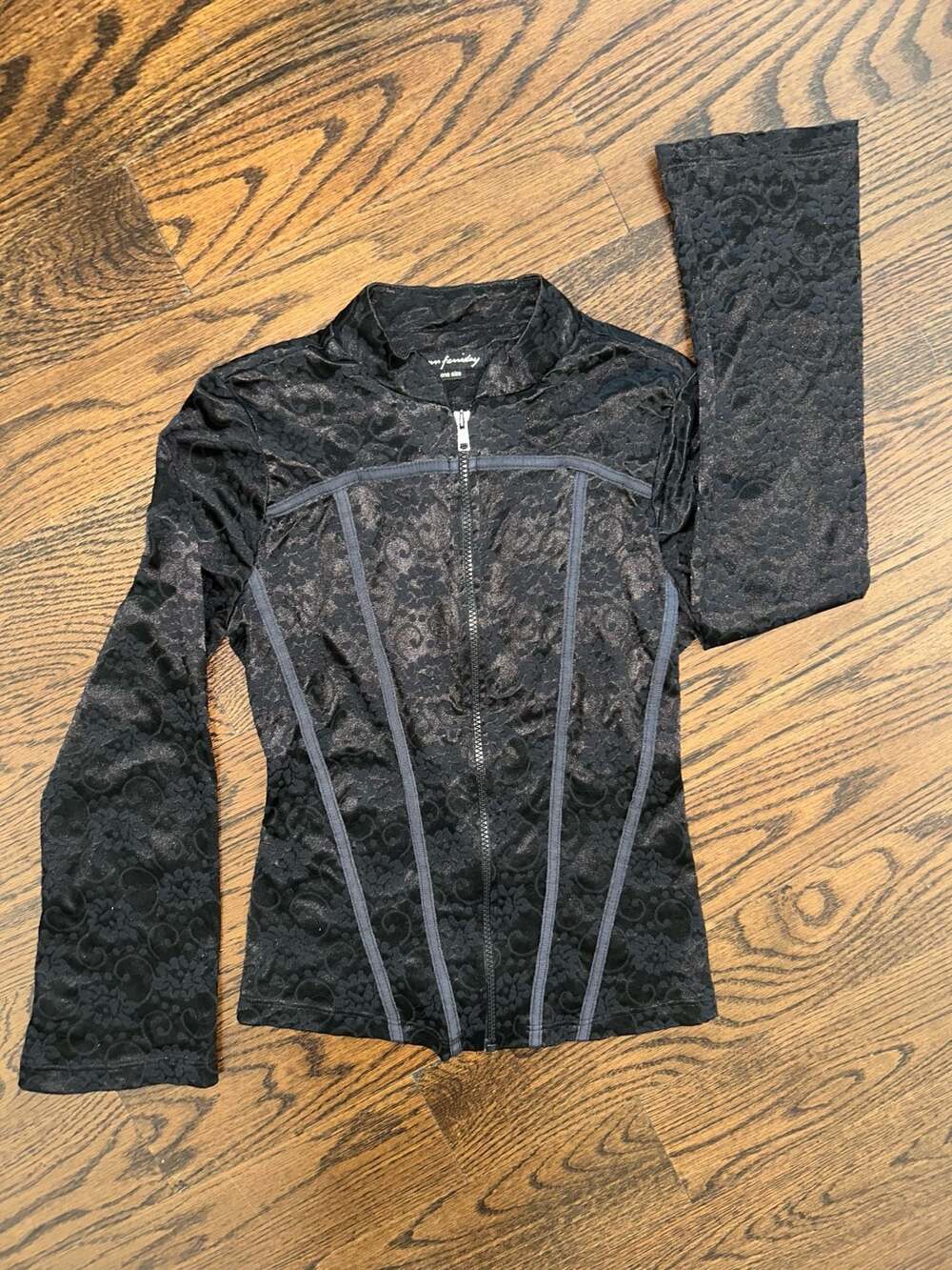 Ann Feriday Black Lace Zip Up Corset Style Top Y2K